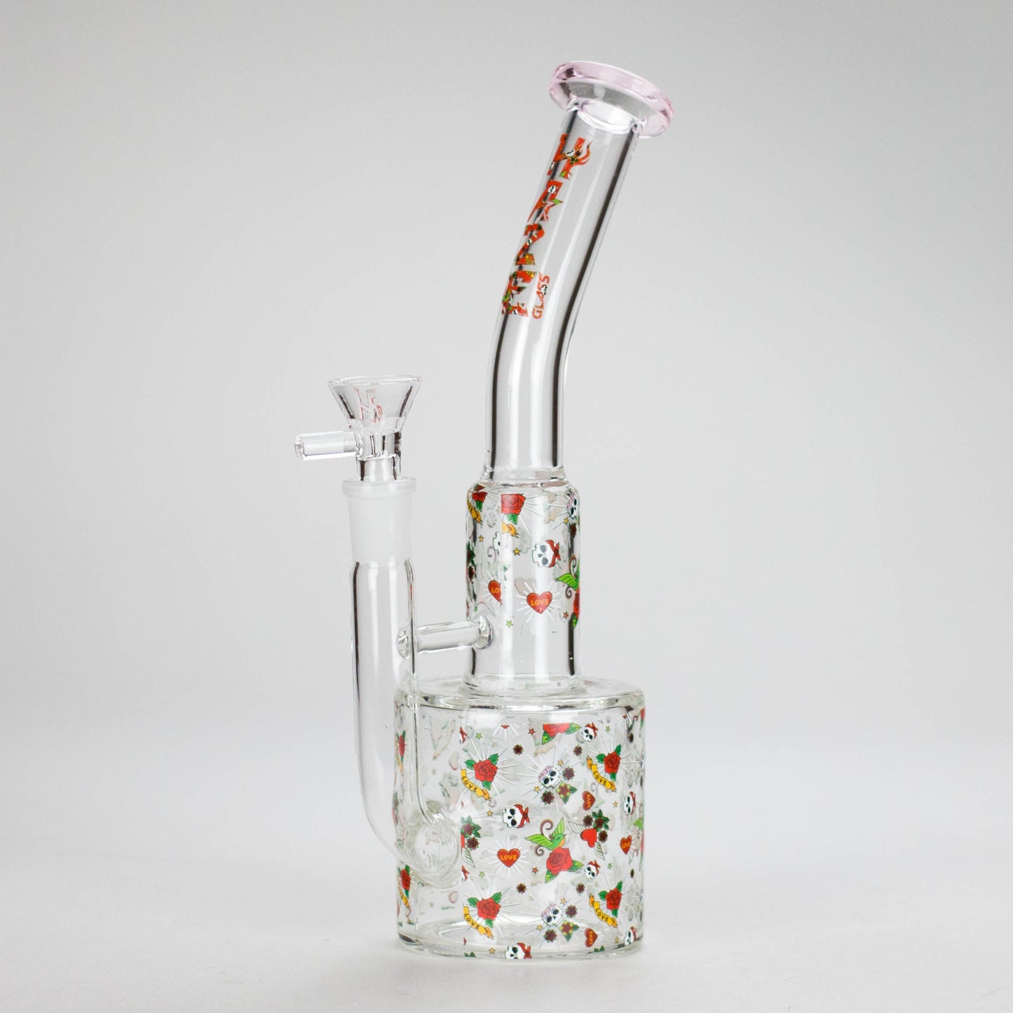 Haze | 10″ Skull & Red Roses Glass Bong – Pink (Mini-S)