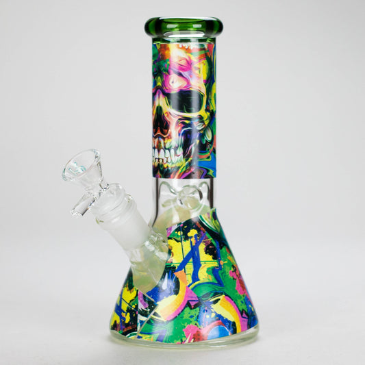Haze | 8″ Skull Beaker Glass Bong with Color Lip – Green (Mini-Y)