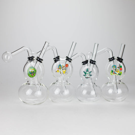 6" Flat Mush Mix Sticker Glass Oil Burner Pipe – Unique Double Bubble Design