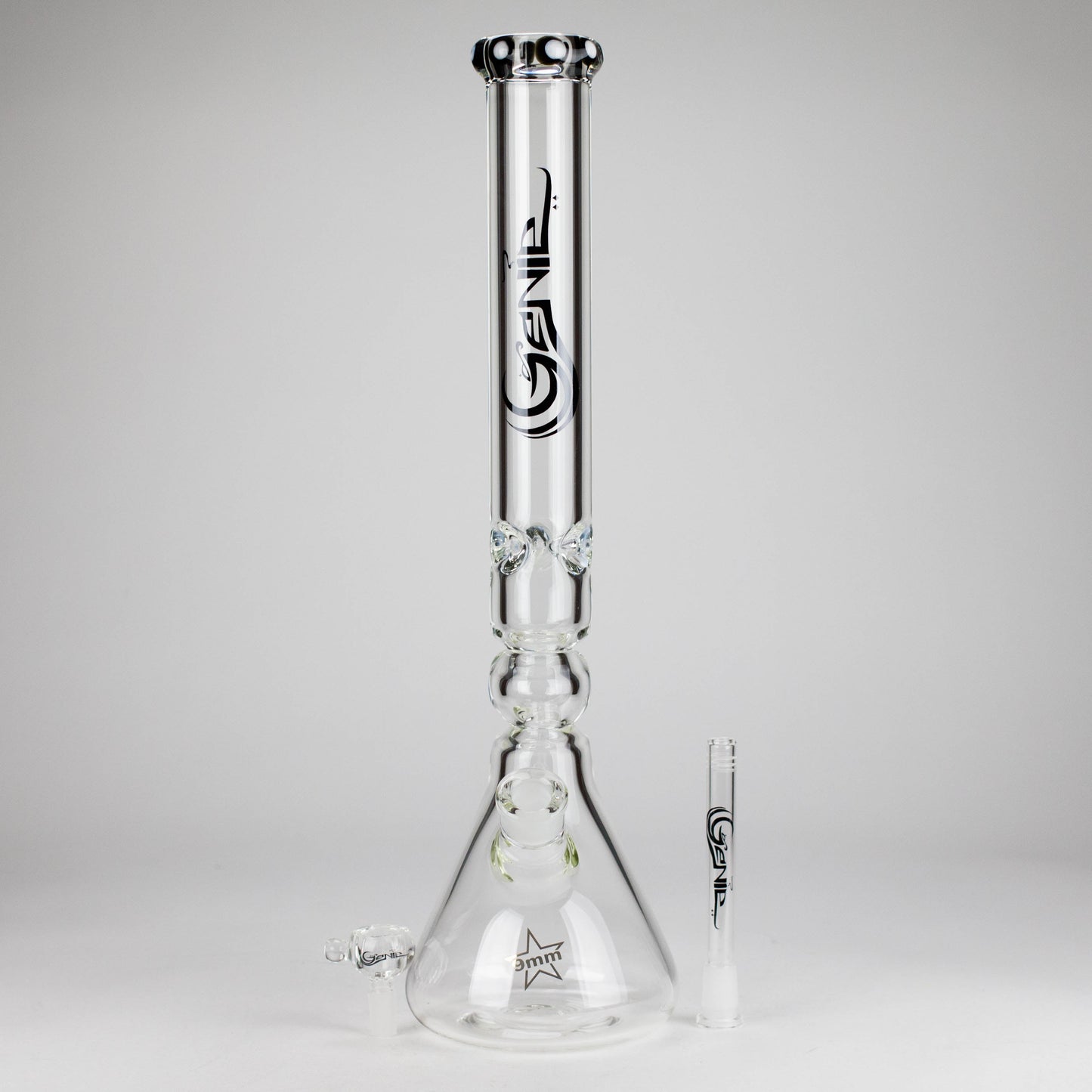 Genie | 19.5" 9mm Curved Shaft Glass Beaker Bong [F7-002-1]