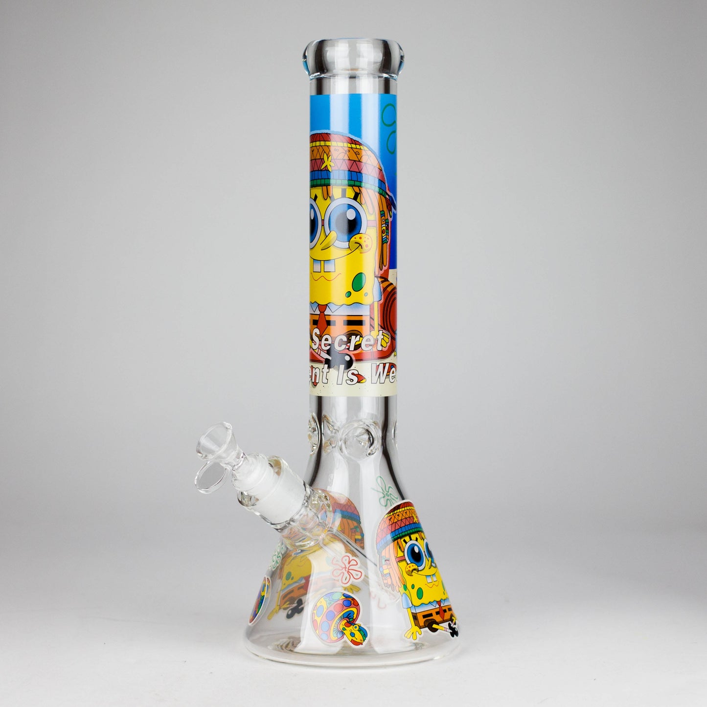 14" 7 mm Glass Bong With Cartoon Sponge Design