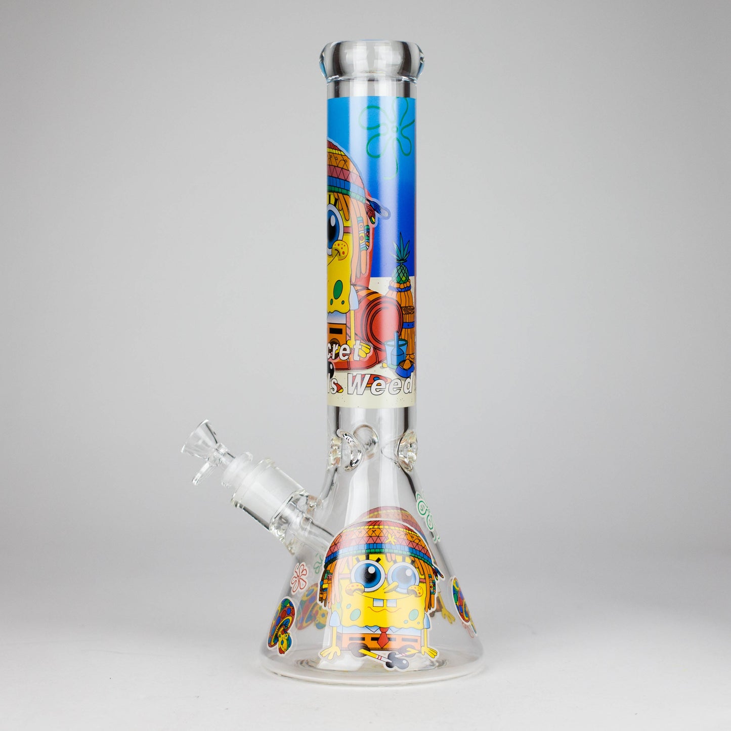 14" 7 mm Glass Bong With Cartoon Sponge Design
