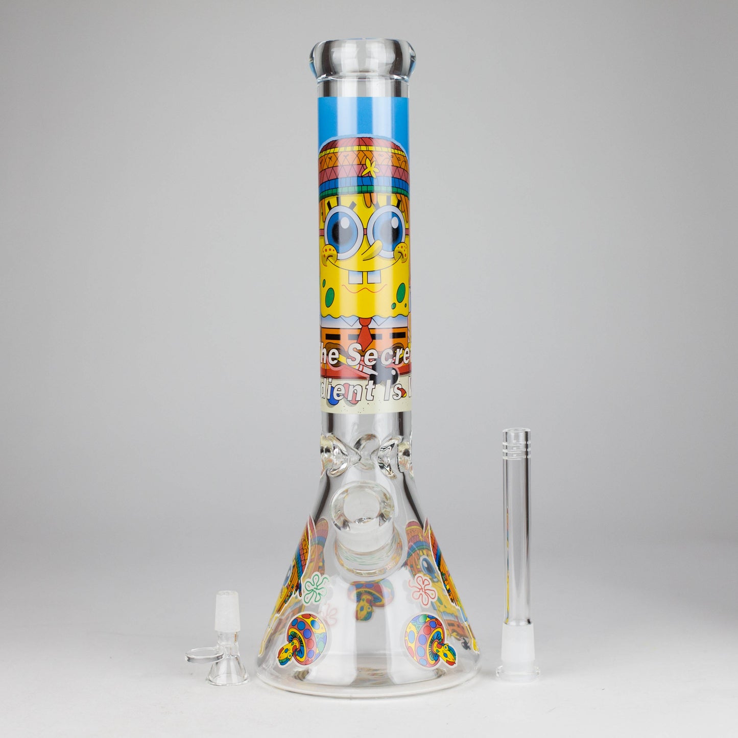 14" 7 mm Glass Bong With Cartoon Sponge Design