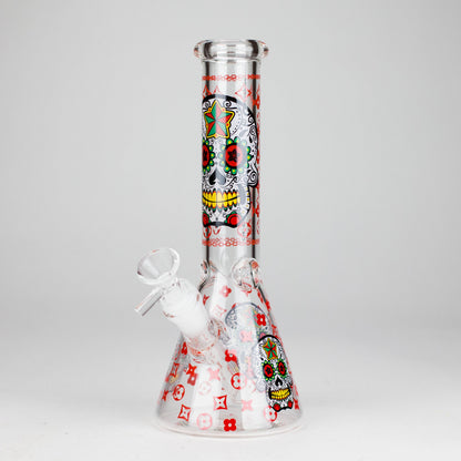 10" Sugar Skull  Design Glass Beaker Bong
