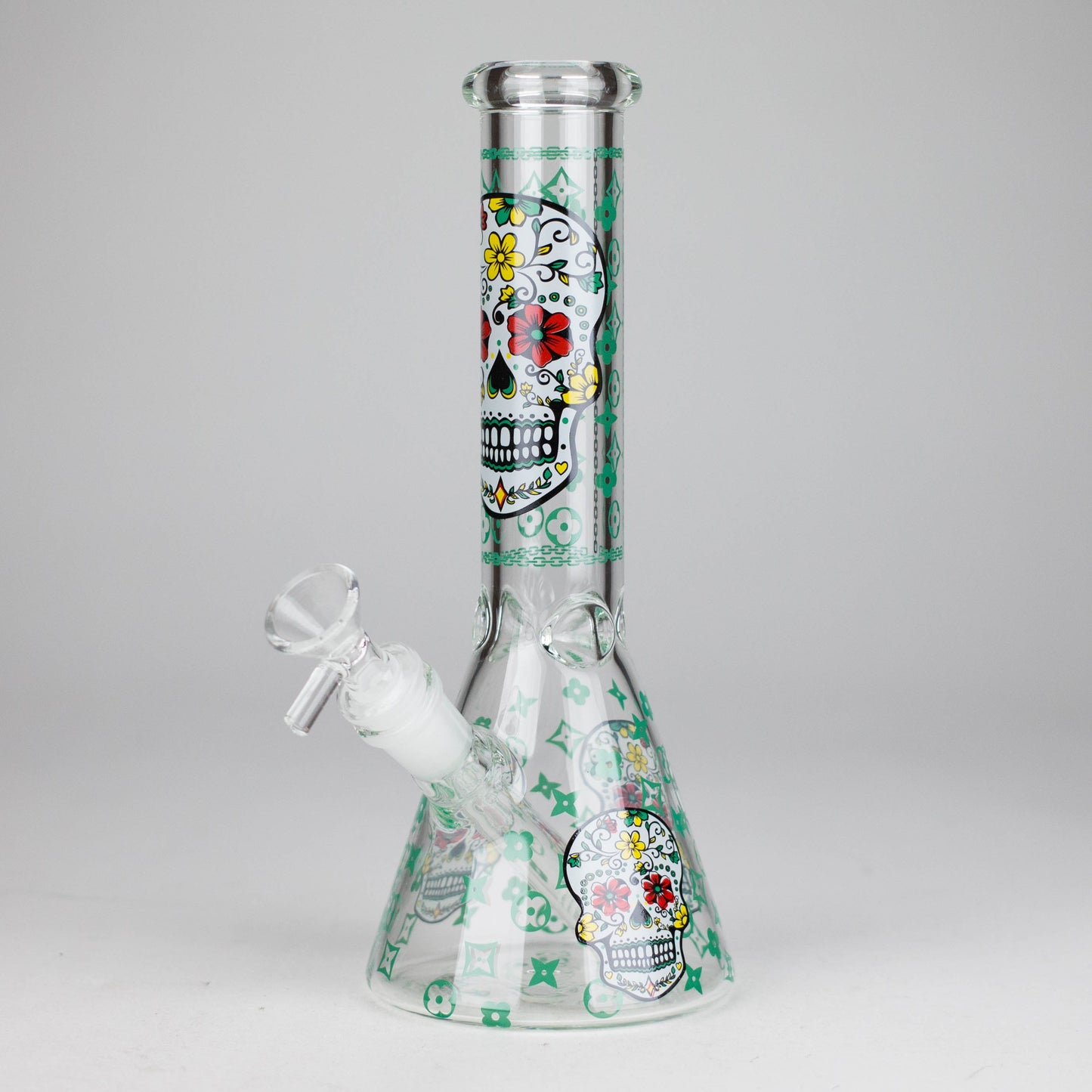 10" Sugar Skull  Design Glass Beaker Bong