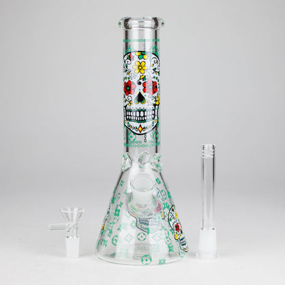 10" Sugar Skull  Design Glass Beaker Bong