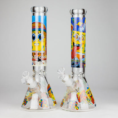14" 7 mm Glass Bong With Cartoon Sponge Design
