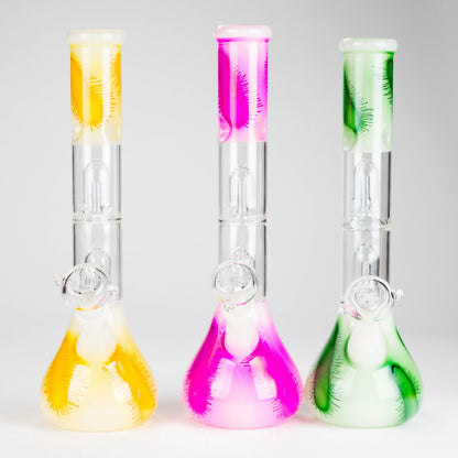 12" Double Perc Glass Water Bong – Fungus Design (Assorted Colors)