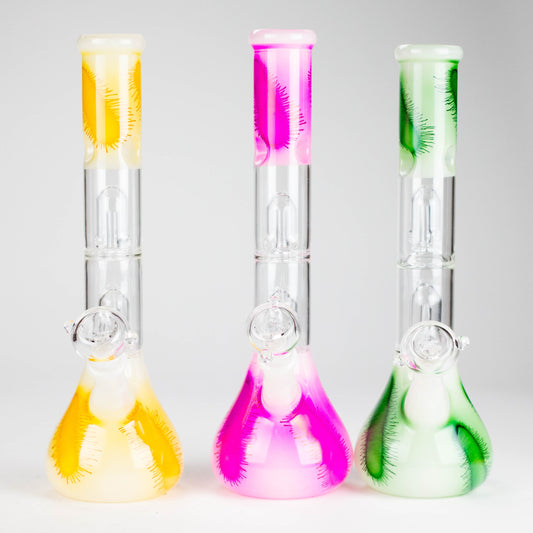 12" Double Perc Glass Water Bong – Fungus Design (Assorted Colors)