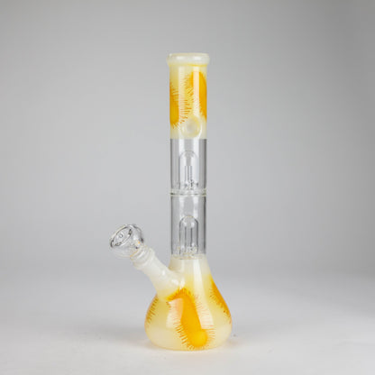12" Double Perc Glass Water Bong – Fungus Design (Assorted Colors)