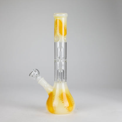 12" Double Perc Glass Water Bong – Fungus Design (Assorted Colors)