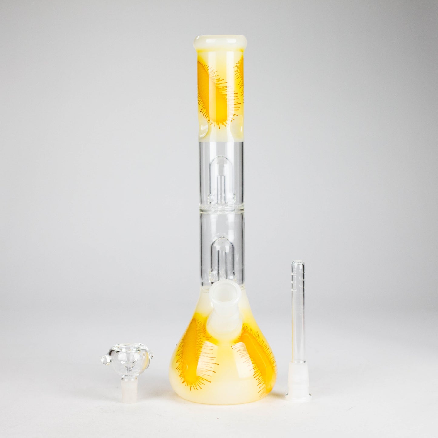 12" Double Perc Glass Water Bong – Fungus Design (Assorted Colors)