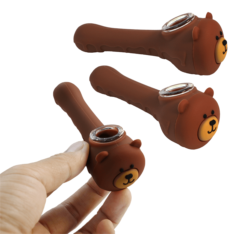 4″ Silicone Bear Hand Pipe – Brown [SMKZ171]