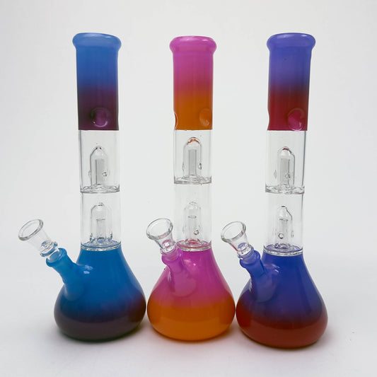 12" Dual Percolator Glass Bong – Gradient Finish, Assorted Colors