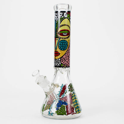 14" 7mm Glass Bong With Abstract Art Design