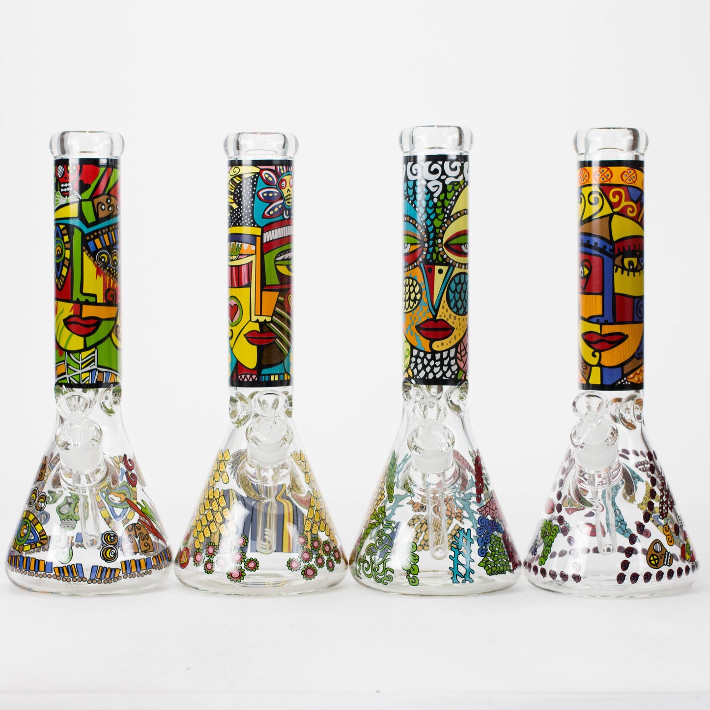 14" 7mm Glass Bong With Abstract Art Design
