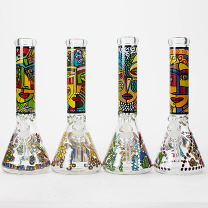 14" 7mm Glass Bong With Abstract Art Design