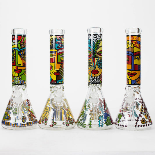 14" 7mm Glass Bong With Abstract Art Design