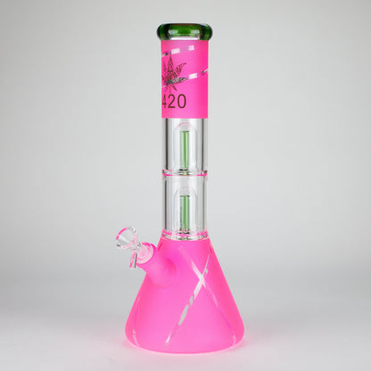 14" 7mm 420 Double Perc Fancy Glass Water Bong [FT1157AST]