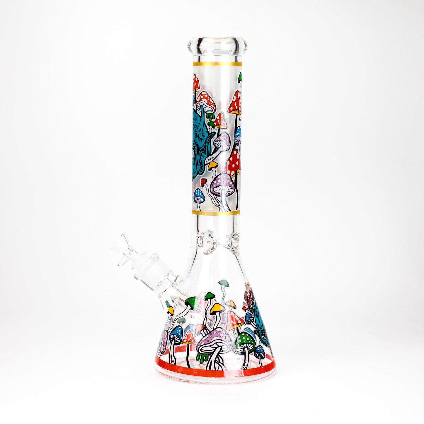 14" Mushroom Skull Design 7mm Thick Heavy Duty Glass Beaker Bong - Glow in the Dark