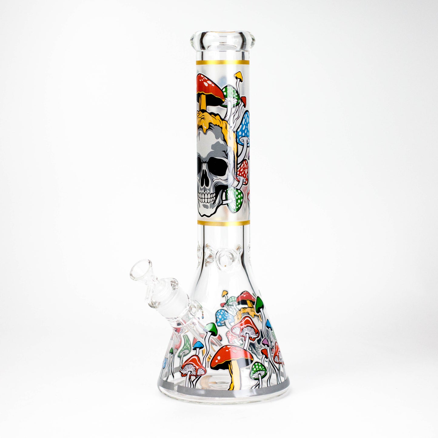 14" Mushroom Skull Design 7mm Thick Heavy Duty Glass Beaker Bong - Glow in the Dark