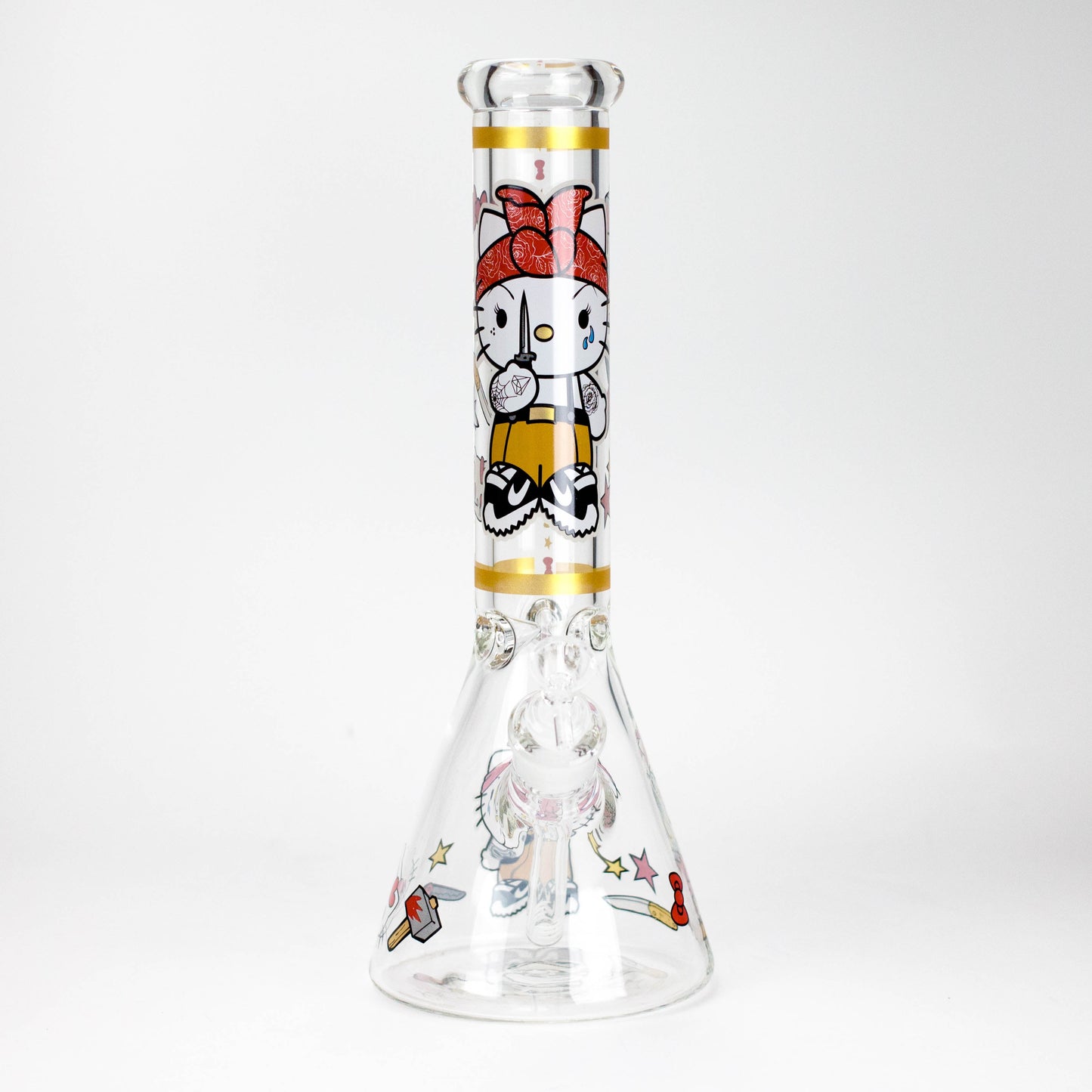 14" Wild Kitty Design 7mm Thick Heavy Duty Glass Beaker Bong - Glow in the Dark