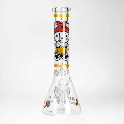 14" Wild Kitty Design 7mm Thick Heavy Duty Glass Beaker Bong - Glow in the Dark