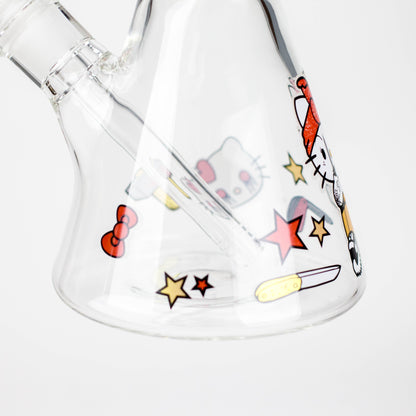 14" Wild Kitty Design 7mm Thick Heavy Duty Glass Beaker Bong - Glow in the Dark