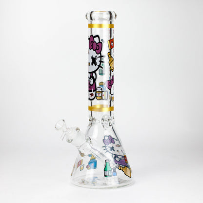 14" Wild Kitty Design 7mm Thick Heavy Duty Glass Beaker Bong - Glow in the Dark