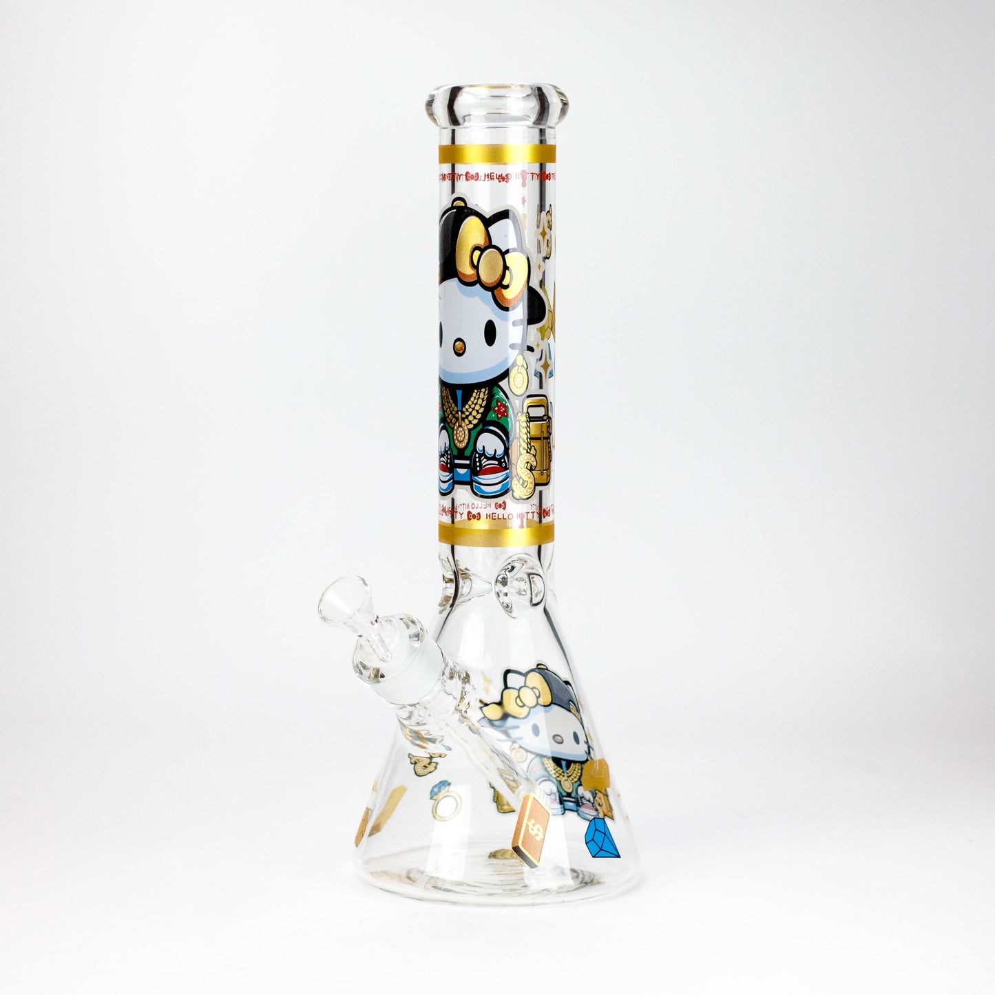 14" Wild Kitty Design 7mm Thick Heavy Duty Glass Beaker Bong - Glow in the Dark