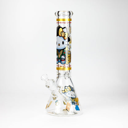 14" Wild Kitty Design 7mm Thick Heavy Duty Glass Beaker Bong - Glow in the Dark