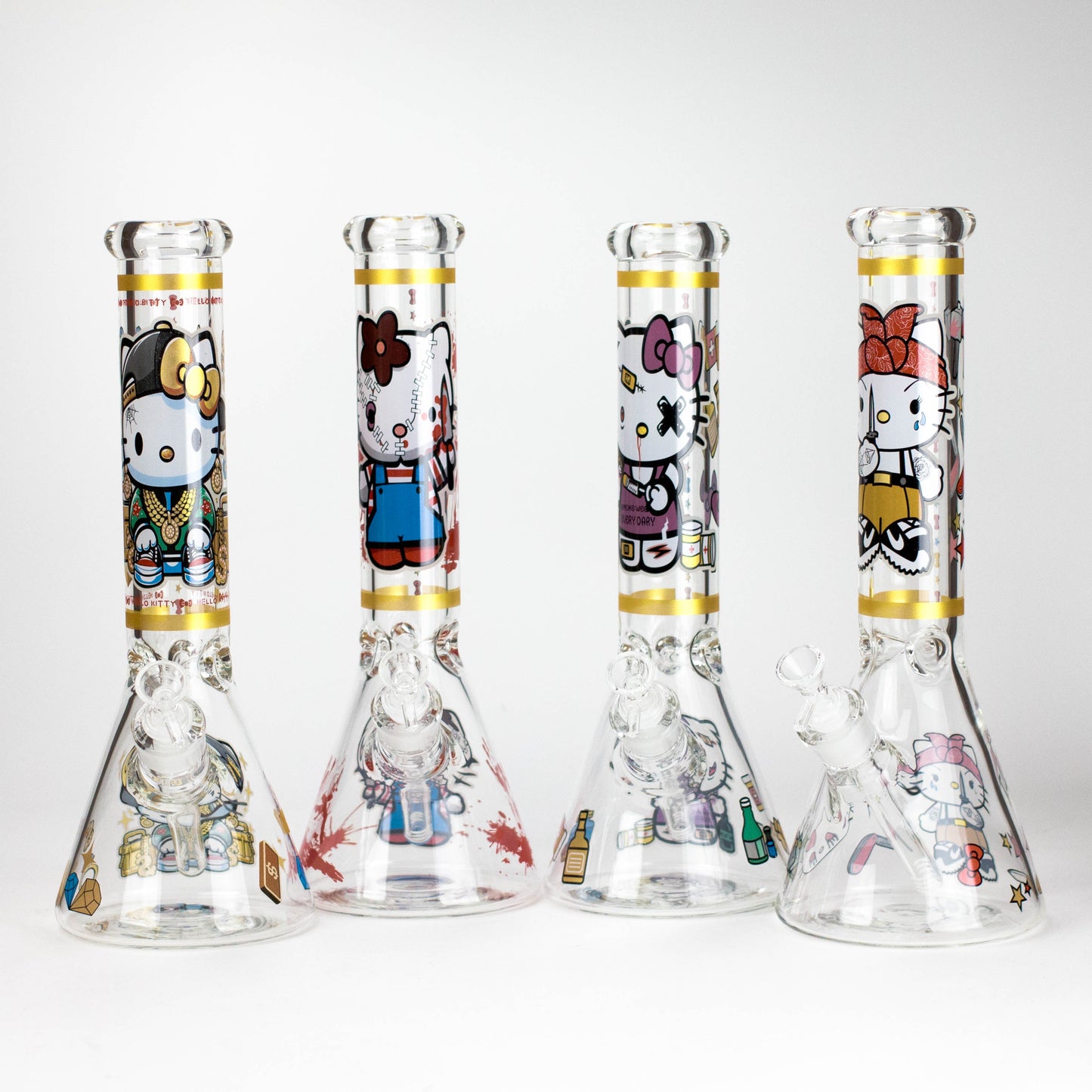 14" Wild Kitty Design 7mm Thick Heavy Duty Glass Beaker Bong - Glow in the Dark