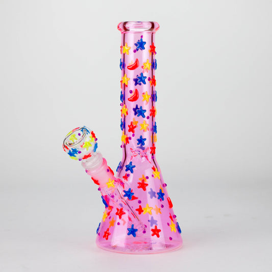 10" 3D Moon Star Design Glass Beaker Bong – Glow in the Dark