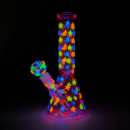 10" 3D Moon Star Design Glass Beaker Bong – Glow in the Dark