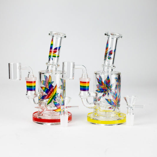7" 2-in-1 Leaves Design Rig with Perc, Banger & Bowl Included