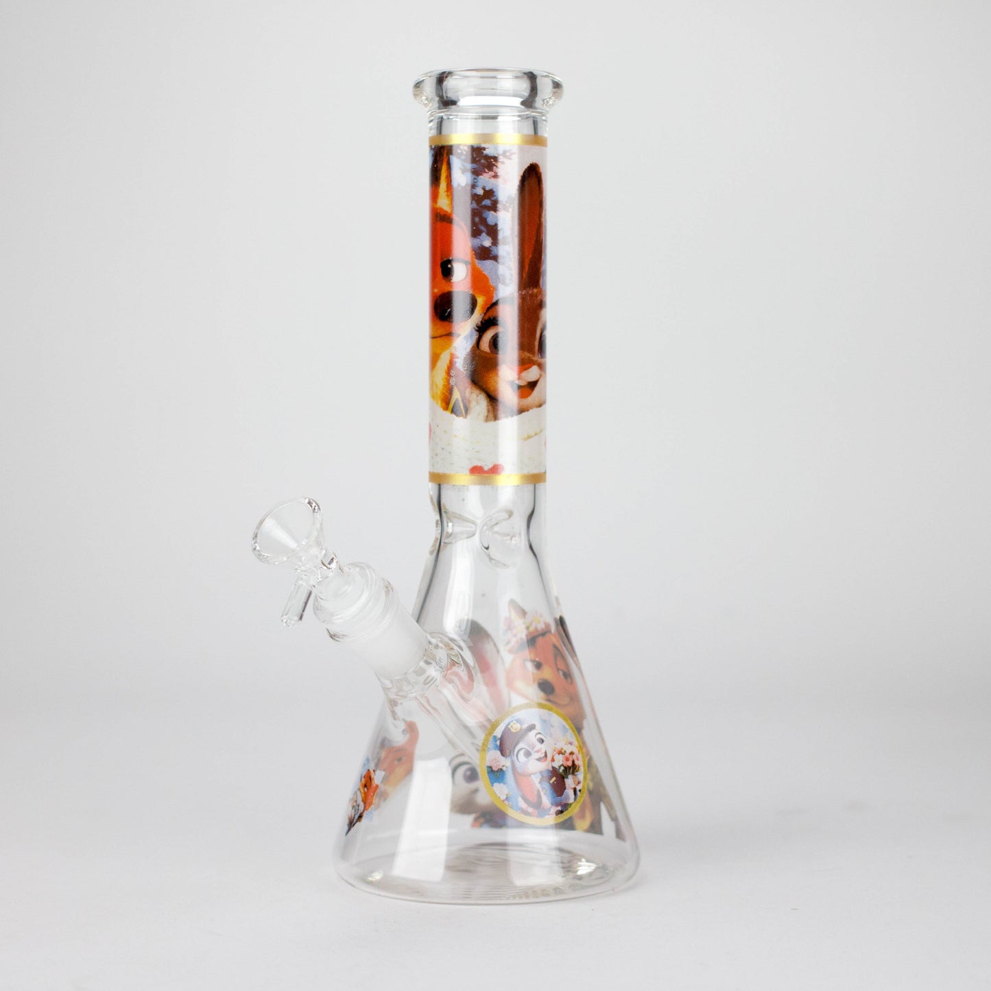 10" Fox and Bunny Design Glass Beaker Bong