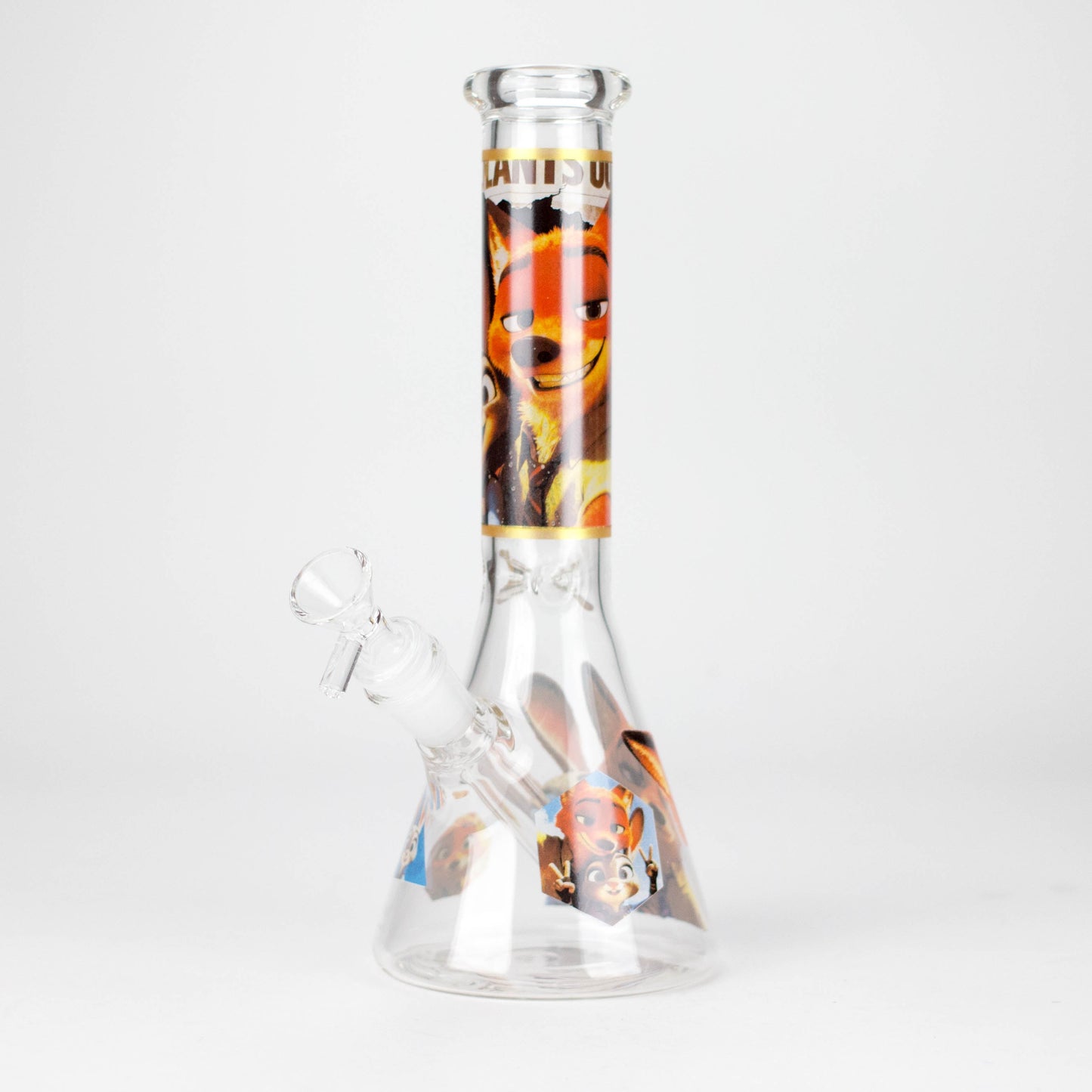 10" Fox and Bunny Design Glass Beaker Bong