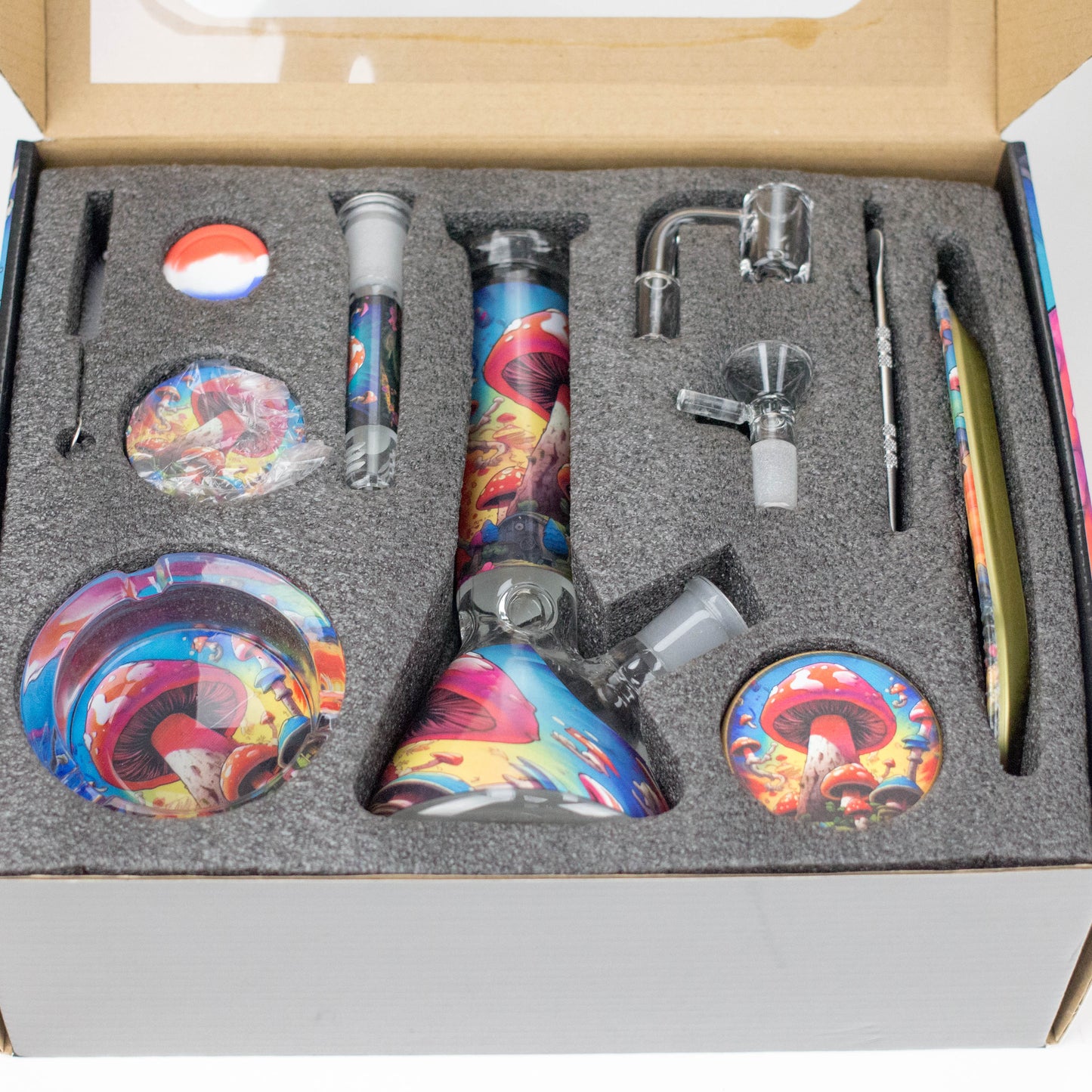 10-in-1 Mushroom Design Smoke Set Complete Smoking Kit with 8" Glass Bong