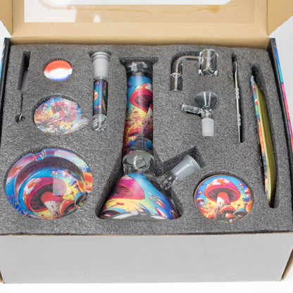 10-in-1 Mushroom Design Smoke Set Complete Smoking Kit with 8" Glass Bong