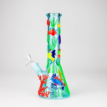 10" 3D Under The Sea Design Glass Beaker Bong-Glow in the dark