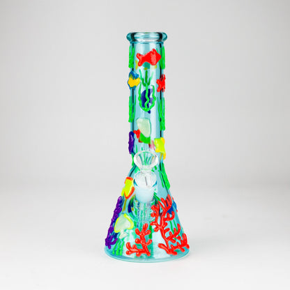 10" 3D Under The Sea Design Glass Beaker Bong-Glow in the dark