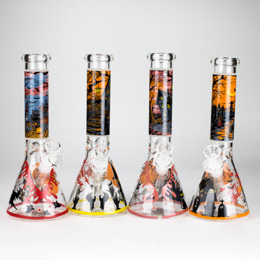 10" Halloween Design Glass Beaker Bong-Glow in the dark