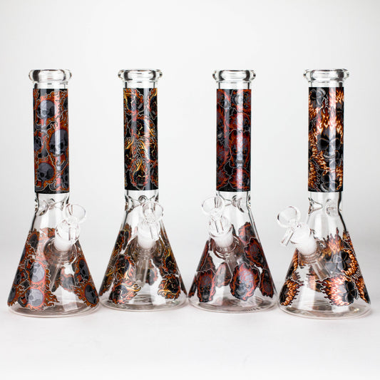10" Furious Skull  Design Glass Beaker Bong-Glow in the dark