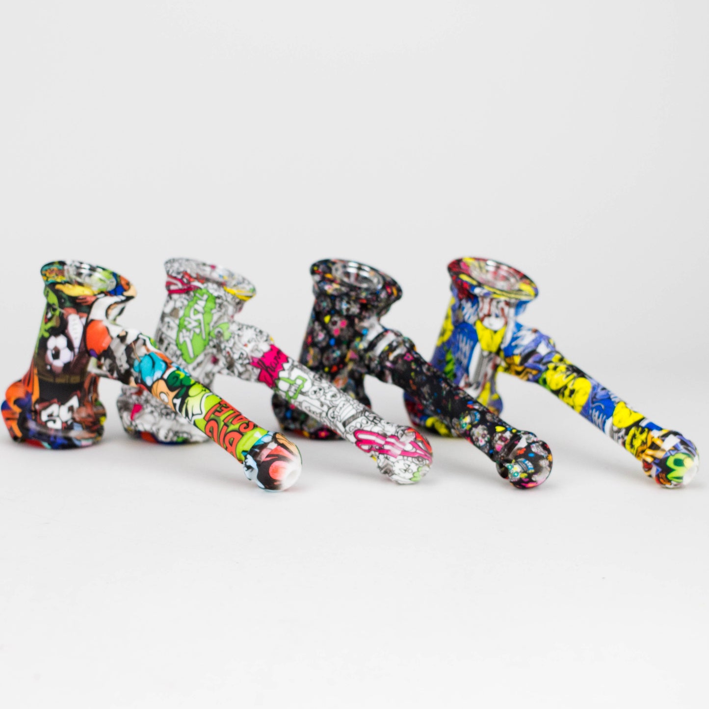 Art Silicone 7" Hammer Bubbler with Glass Bowl, Dabber and Wax Container [PIP121]