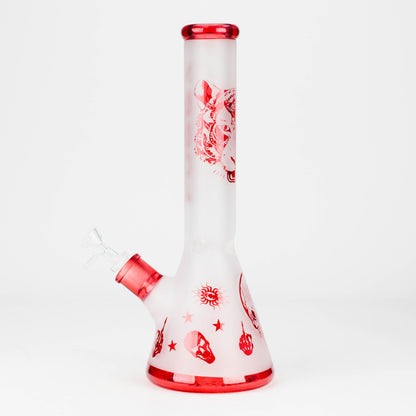 FOGGX | 14" Sandblasted Frosted Small Skull Beaker Glass Water Pipe – 7mm Thick