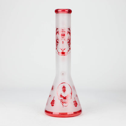 FOGGX | 14" Sandblasted Frosted Small Skull Beaker Glass Water Pipe – 7mm Thick