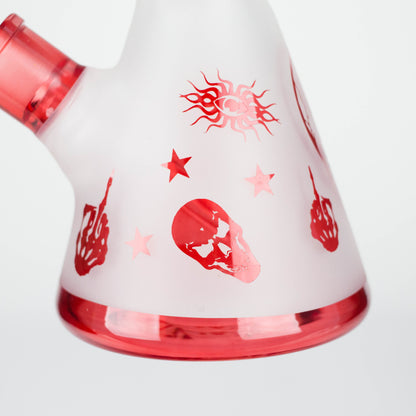 FOGGX | 14" Sandblasted Frosted Small Skull Beaker Glass Water Pipe – 7mm Thick
