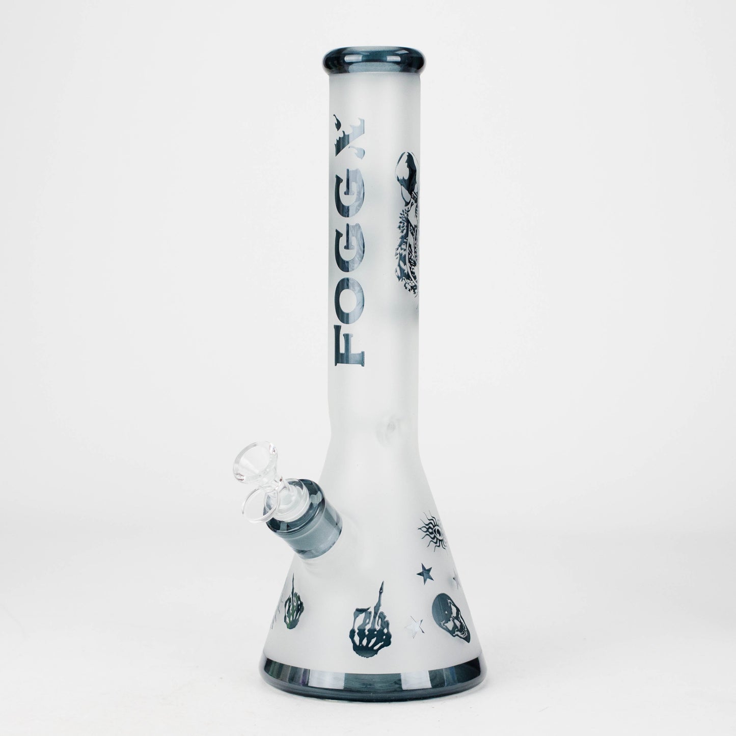FOGGX | 14" Sandblasted Frosted Small Skull Beaker Glass Water Pipe – 7mm Thick