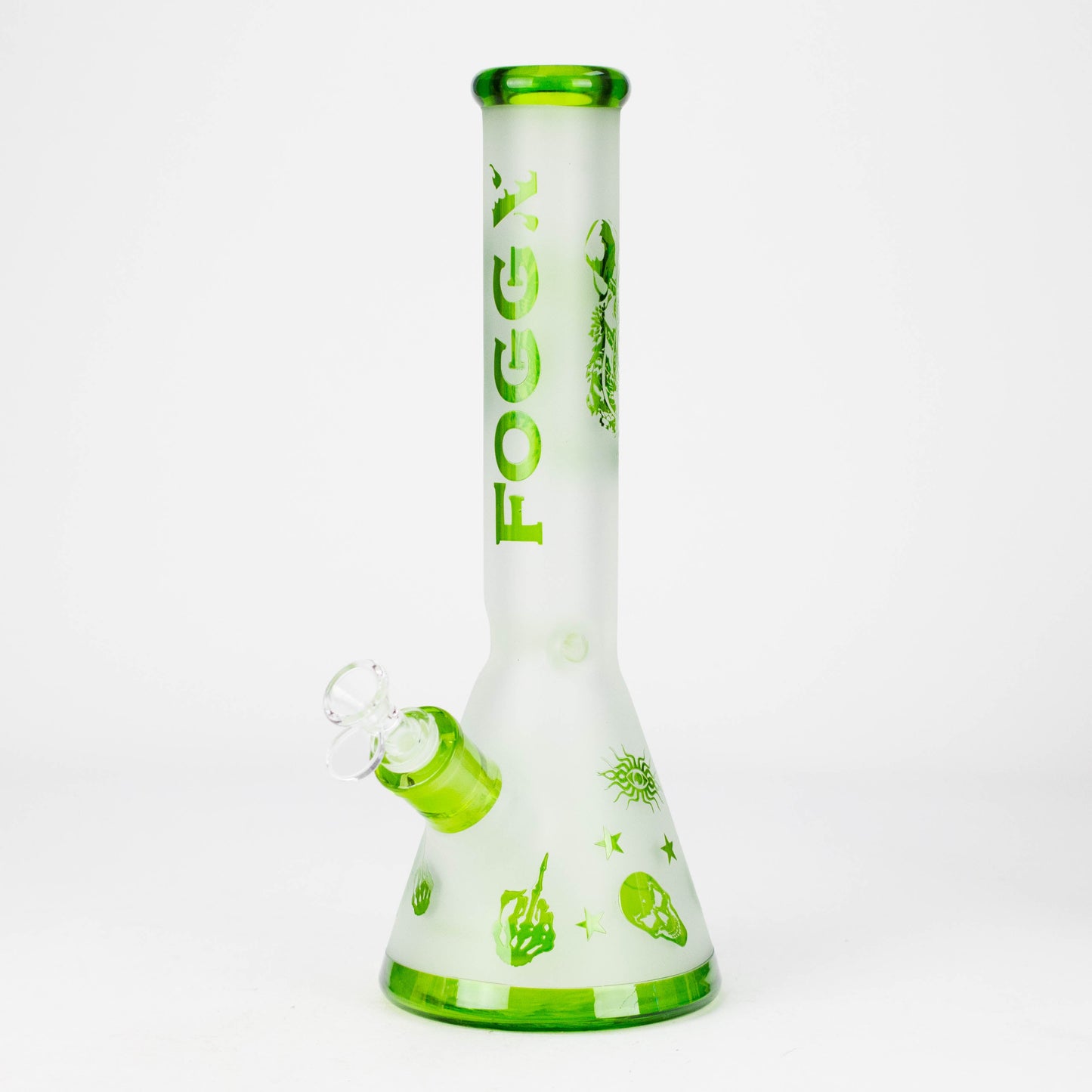 FOGGX | 14" Sandblasted Frosted Small Skull Beaker Glass Water Pipe – 7mm Thick