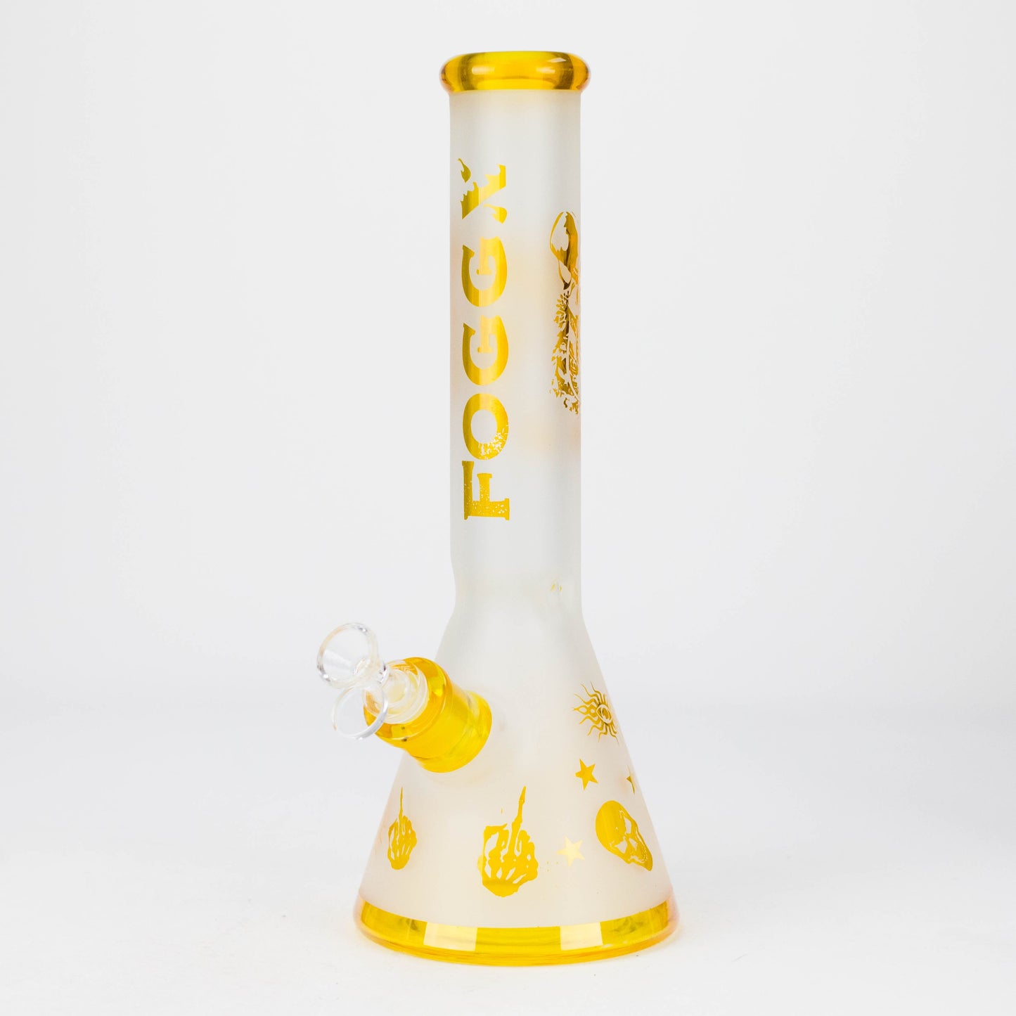 FOGGX | 14" Sandblasted Frosted Small Skull Beaker Glass Water Pipe – 7mm Thick